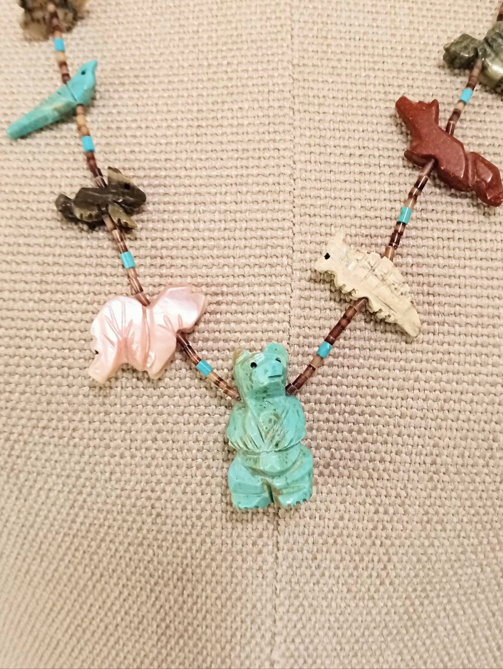 Vintage Fetish Carved Turquoise MOP Various Stones Figural Native American
